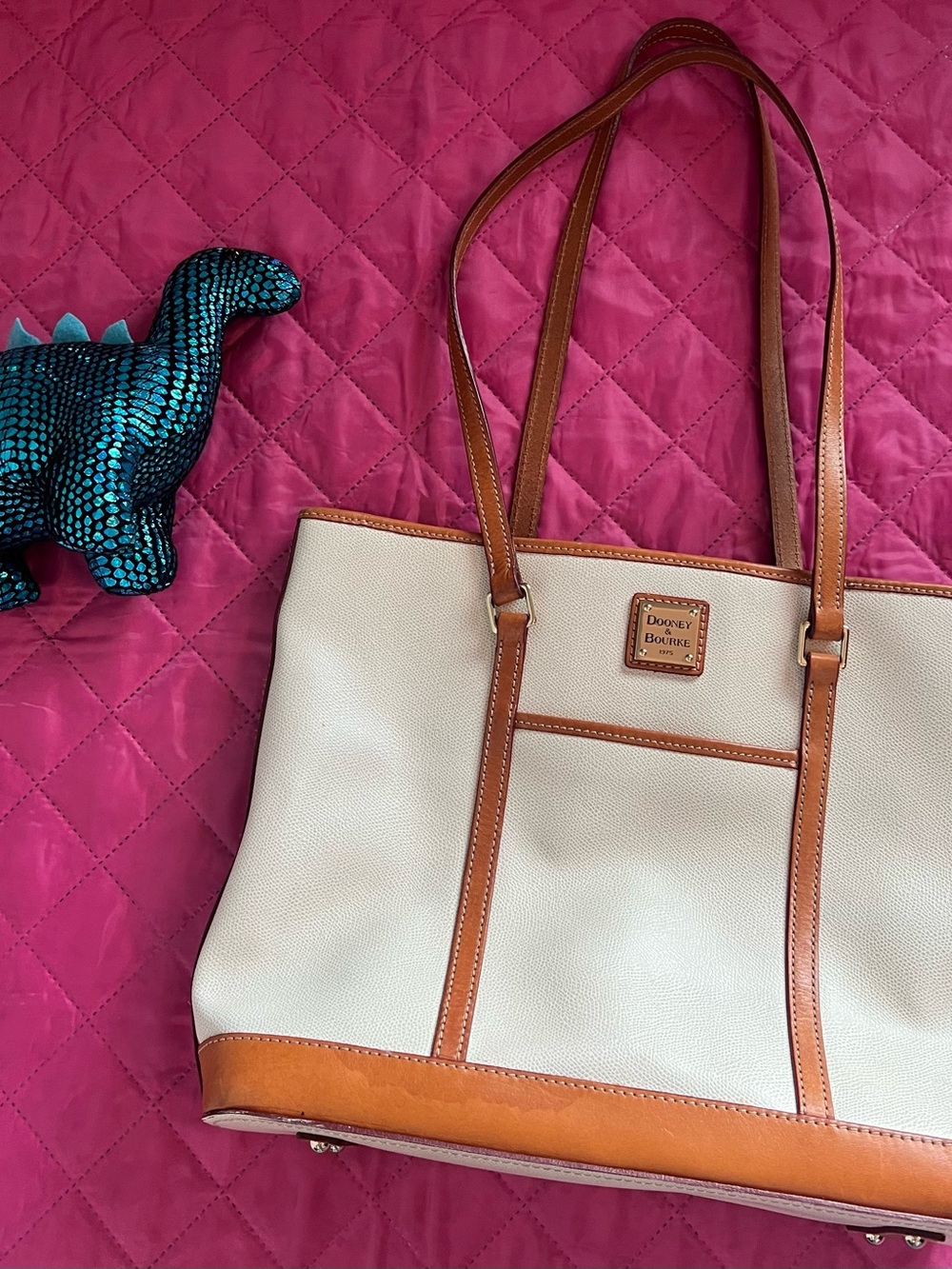 Dooney & Bourke Cream and Tan Leather-Trim Tote